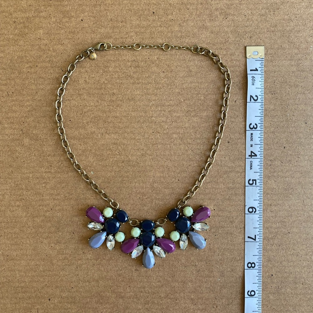 J Crew Floral Blue Purple Statement Necklace | Adjustable Length - Picture 4 of 4